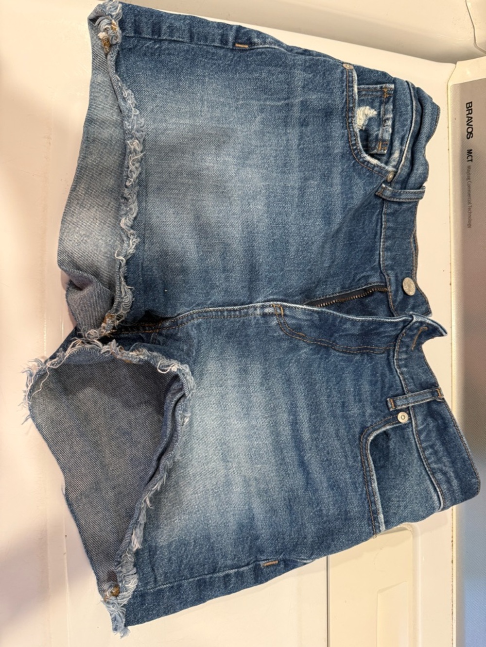LOFT Distressed Blue Denim Boyfriend Shorts